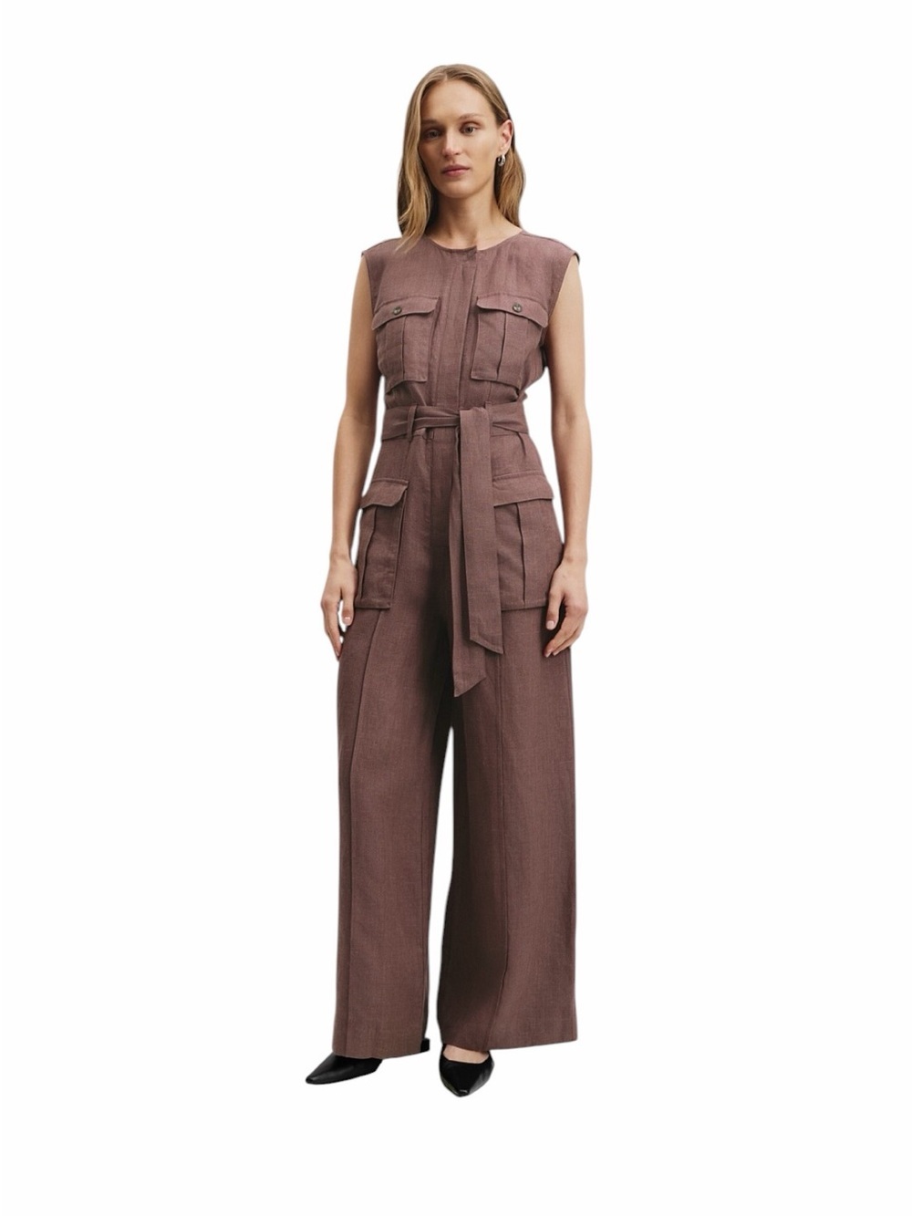 Country Road ORGANICALLY GROWN LINEN UTILITY DETAIL JUMPSUIT Size 12